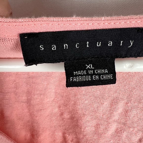 Sanctuary linen pink tie 3/4 sleeve top sheer trim spring summer lightweight XL - Picture 5 of 7